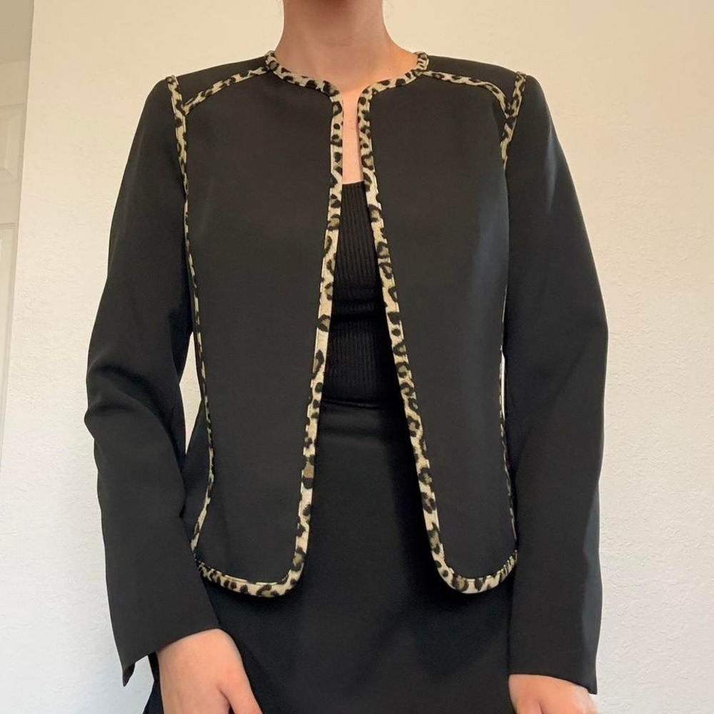 Black Label Leopard Trim Blazer by Evan Picone